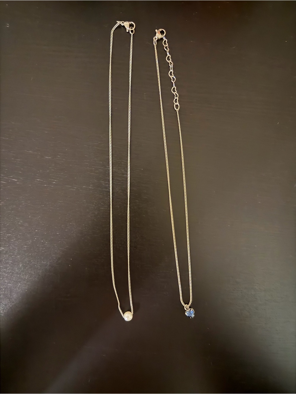 Delicate Pearl and Blue Gem Pendant Silver Necklaces - Brandy Melville